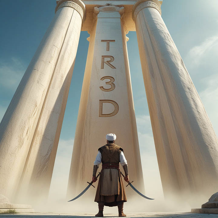 Elderly Ottoman warrior looking at the TR3D pillar