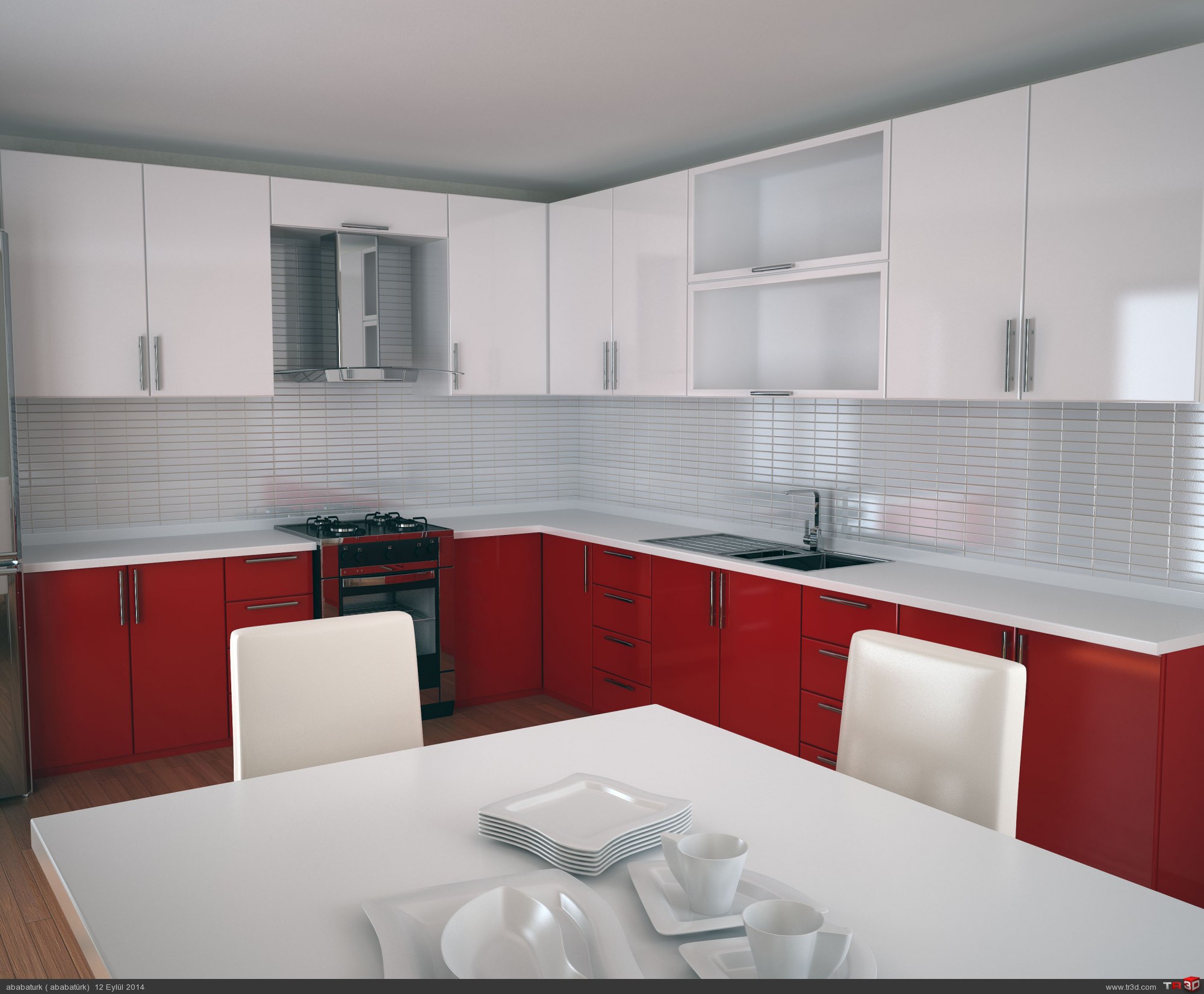 kırmızı beyaz mutfak 3